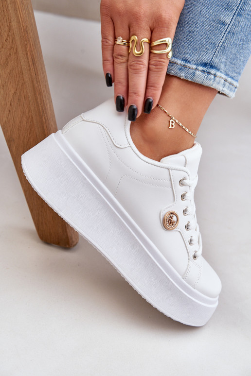 Eko Peau Chaussures modèle baskets avec une plateforme Ze couleur doréem Detalem couleur blanche Zingie Eko Peau Chaussures modèle baskets avec une plateforme Ze couleur doréem Detalem couleur blanche Zingie
