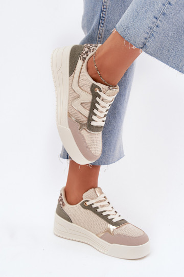 Chaussures modèle baskets Féminin avec une plateforme avec des motifs en fourrure de léopard beige Kelsia