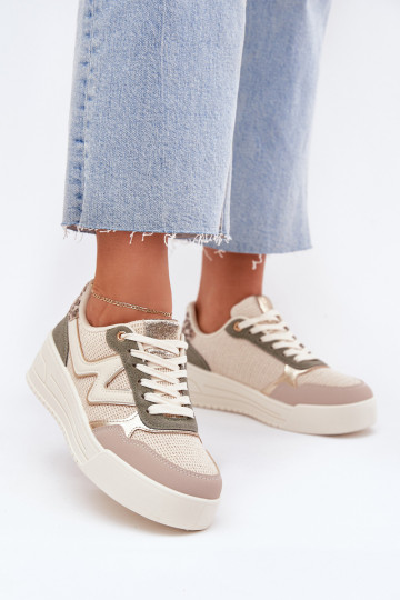 Chaussures modèle baskets Féminin avec une plateforme avec des motifs en fourrure de léopard beige Kelsia 2