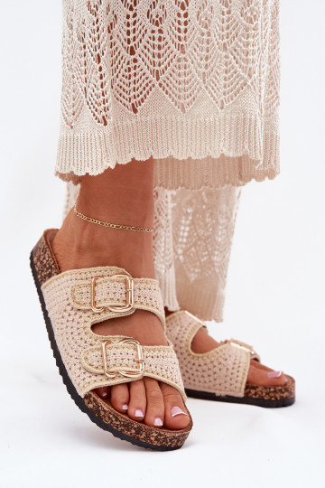 SzydełkoÀe Pantoufles pour femmes Ze couleur doréemi avec bouclesmi beige Fenira 2