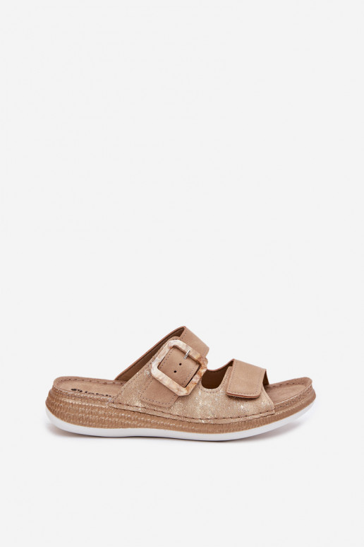 Pantoufles pour femmes avec boucles I avec fermoir adhésifem INBLU MK000013 beige