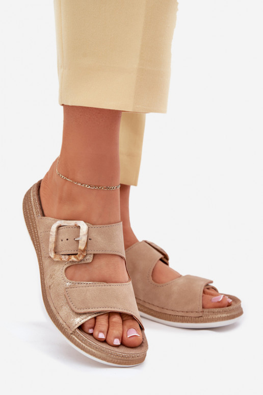 Pantoufles pour femmes avec boucles I avec fermoir adhésifem INBLU MK000013 beige