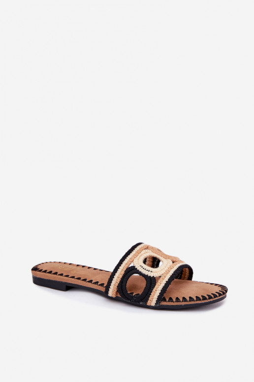 SzydełkoÀe Pantoufles pour femmes avec des talons larges couleur noire Nirina SzydełkoÀe Pantoufles pour femmes avec des talons larges couleur noire Nirina