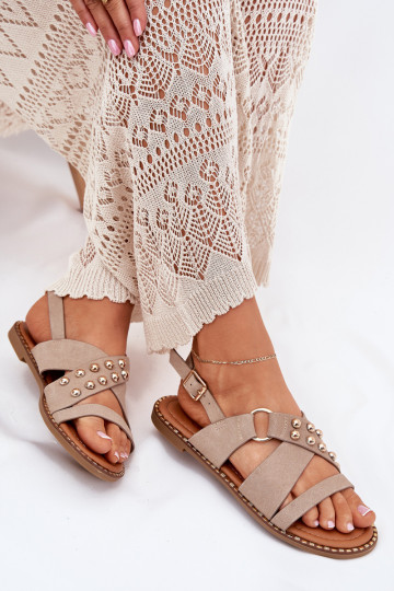 Sandales pour femmes avec des talons larges Ze couleur doréemi Goujons beige Zanira