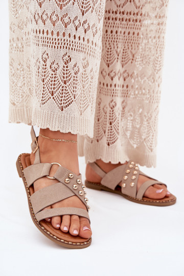 Sandales pour femmes avec des talons larges Ze couleur doréemi Goujons beige Zanira 2