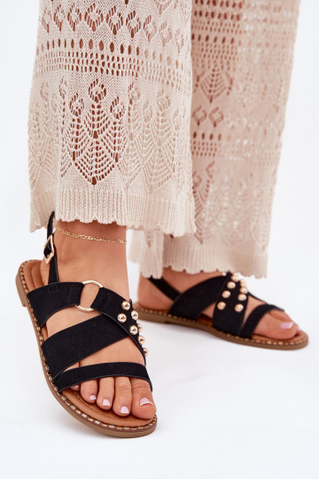 Sandales pour femmes avec des talons larges Ze couleur doréemi Goujons couleur noire Zanira