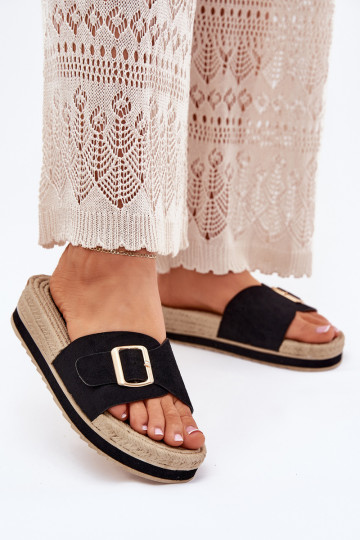 Chaussons avec plateforme et boucles dorées couleur noire Selira