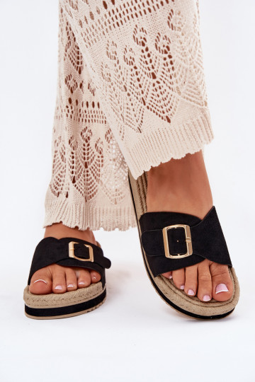 Chaussons avec plateforme et boucles dorées couleur noire Selira 2