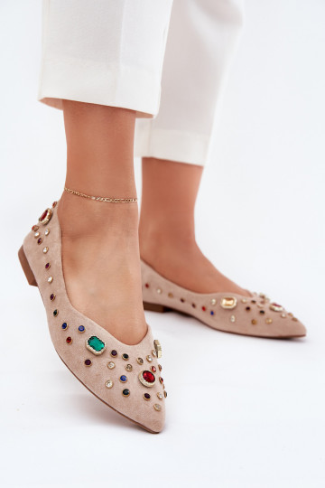 Ballerines femme décorées de cristaux couleur sable Valena