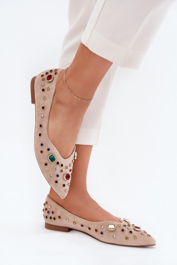 Ballerines femme décorées de cristaux couleur sable Valena 2