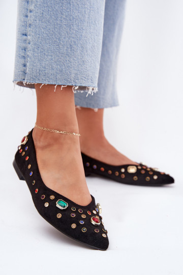 Ballerines femme décorées de cristaux couleur noire Valena