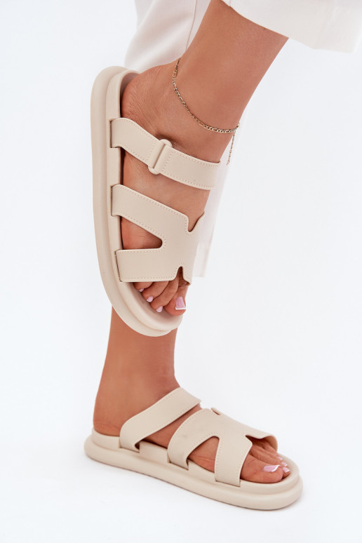 Caoutchouc Pantoufles pour femmes avec des sangles beige Tavirae