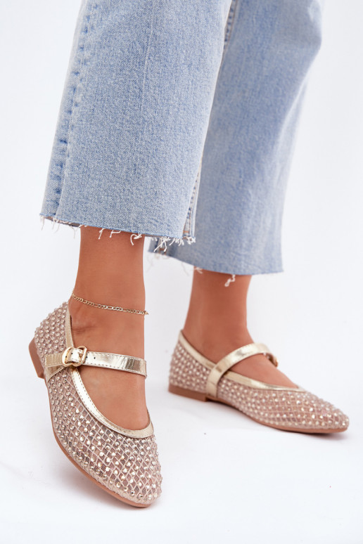 Décoré Ballerines Féminin avec des sangles I avec boucles couleur dorée Avirae Décoré Ballerines Féminin avec des sangles I avec boucles couleur dorée Avirae