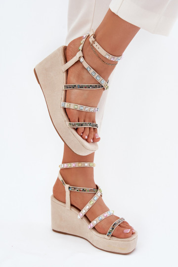 Sandales pour femmes Sur un coin Avec décoration À Paskach beige Lunara 2