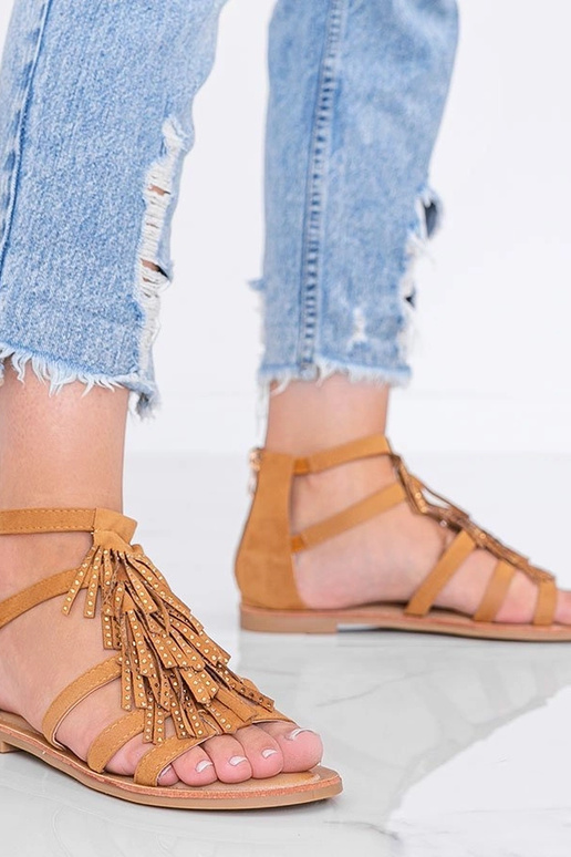 Sandales brun clair avec pompons, «...