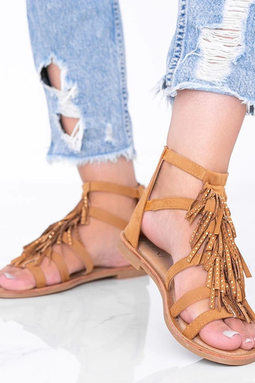 Sandales brun clair avec pompons, « Noronha » 2