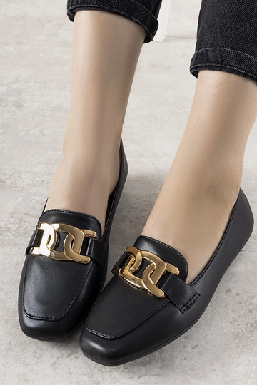 Mocassins noirs avec décoration dorée, « Hashtag »
