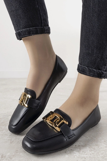 Mocassins noirs avec décoration dorée, « Hashtag » 2