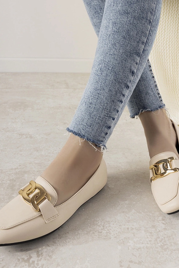 Mocassins beiges à décor doré Hashtag