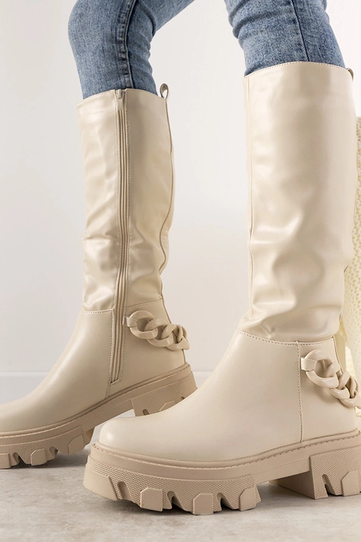 Bottines couleur sable avec chaîne, «...