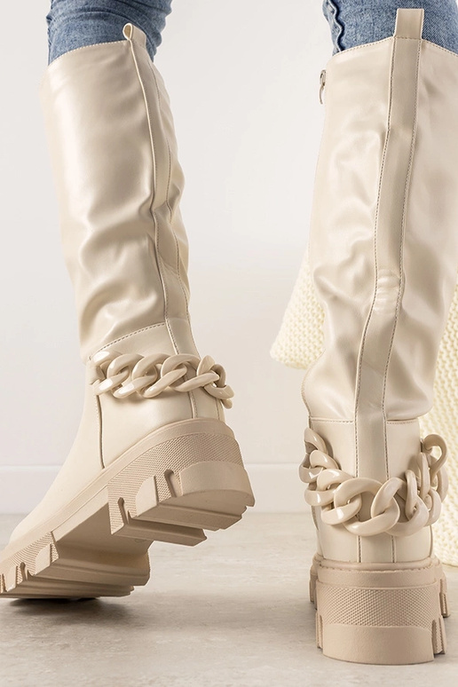 Bottines couleur sable avec chaîne, «...