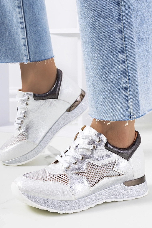 Baskets à lacets métallisées blanches...