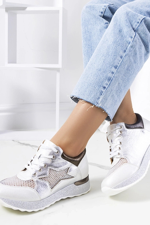Baskets à lacets métallisées blanches...