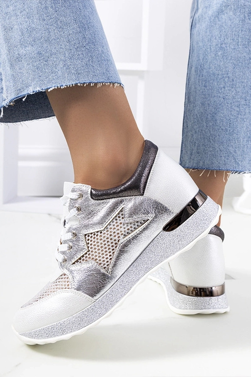 Baskets à lacets métallisées blanches...