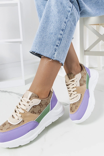 Baskets femme Elyne beige et violette 2