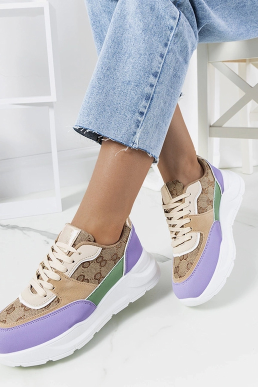 Baskets femme Elyne beige et violette Baskets femme Elyne beige et violette