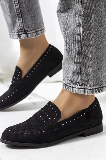 Mocassins noirs en cuir avec clous, « Ishana » 2