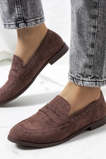 Mocassins en cuir marron clouté Ishana 2