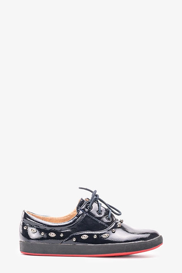 Baskets pour enfants en cuir verni bleu marine Mikaela