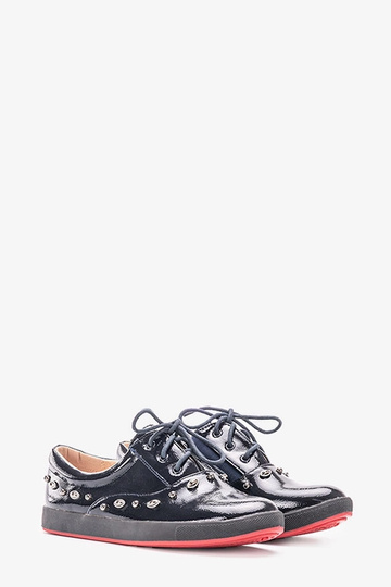 Baskets pour enfants en cuir verni bleu marine Mikaela 2