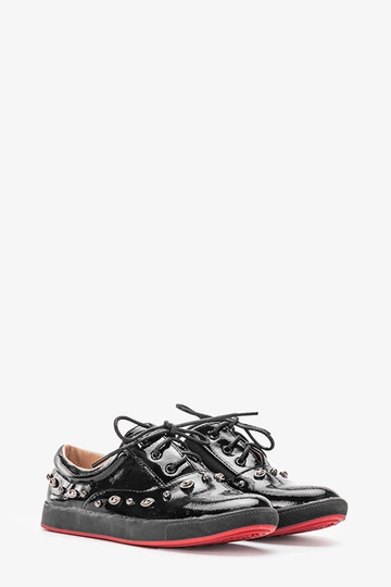 Baskets pour enfants en cuir verni noir Mikaela
