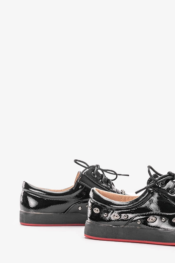 Baskets pour enfants en cuir verni noir Mikaela 2
