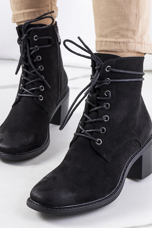 Bottines à lacets en daim noir Sanlow