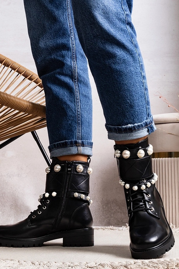Bottines à lacets noires pour femmes avec perles Carvala 2