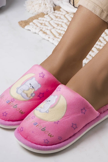 Chaussons souples rose lune arc-en-ciel