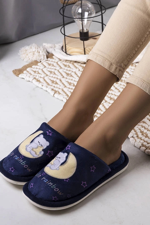 Chaussons doux bleu marine motif lune...