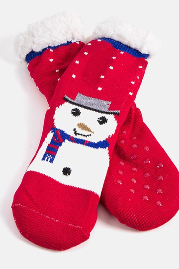 Chaussettes isolantes rouges avec Challi le bonhomme de neige 2