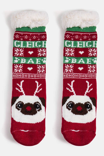 Chaussettes chaudes rouges avec Challi le chien