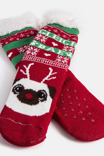Chaussettes chaudes rouges avec Challi le chien 2
