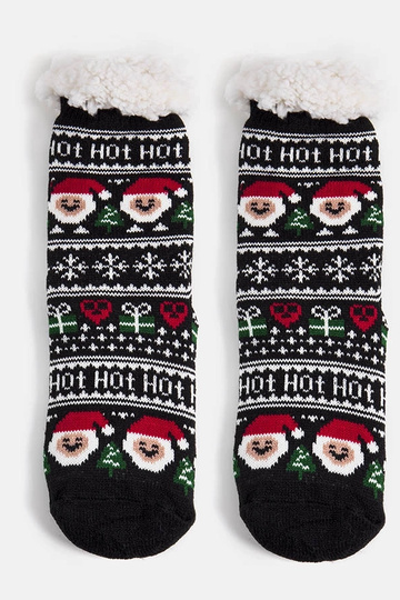 Chaussettes isolantes noires avec Père Noël Challi