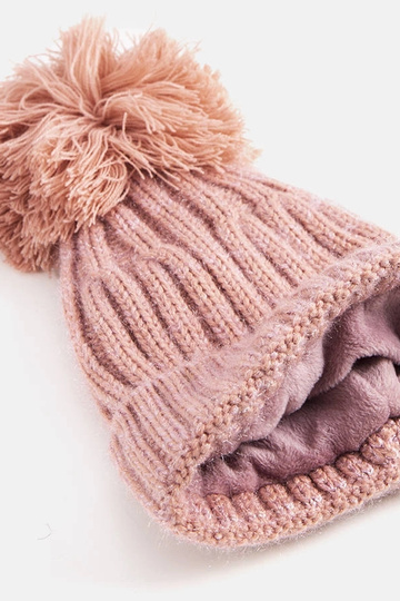 Bonnet à pompon rose Karloti 2