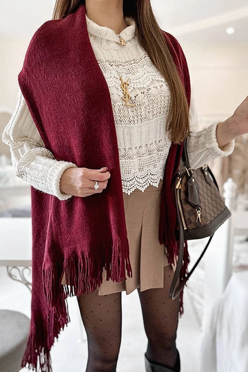 Châle à franges bordeaux June