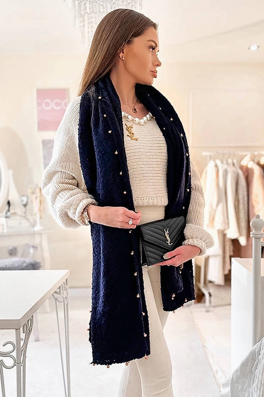 Châle bleu marine avec perles dorées...