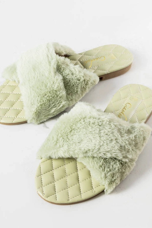 Tongs vertes avec fourrure Karsyn