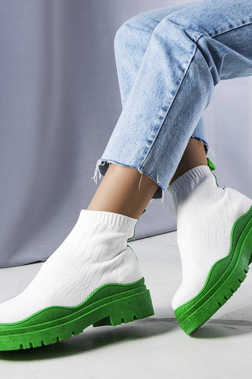 Bottines blanches avec plateforme verte, « Cali » 2