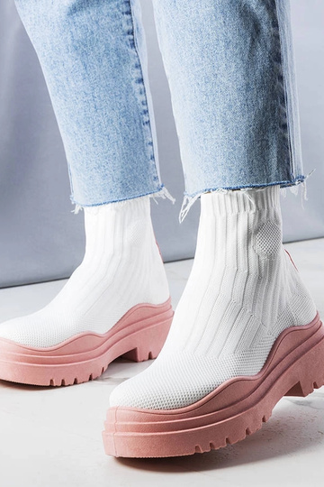 Bottines blanches avec plateforme rose, « Cali »